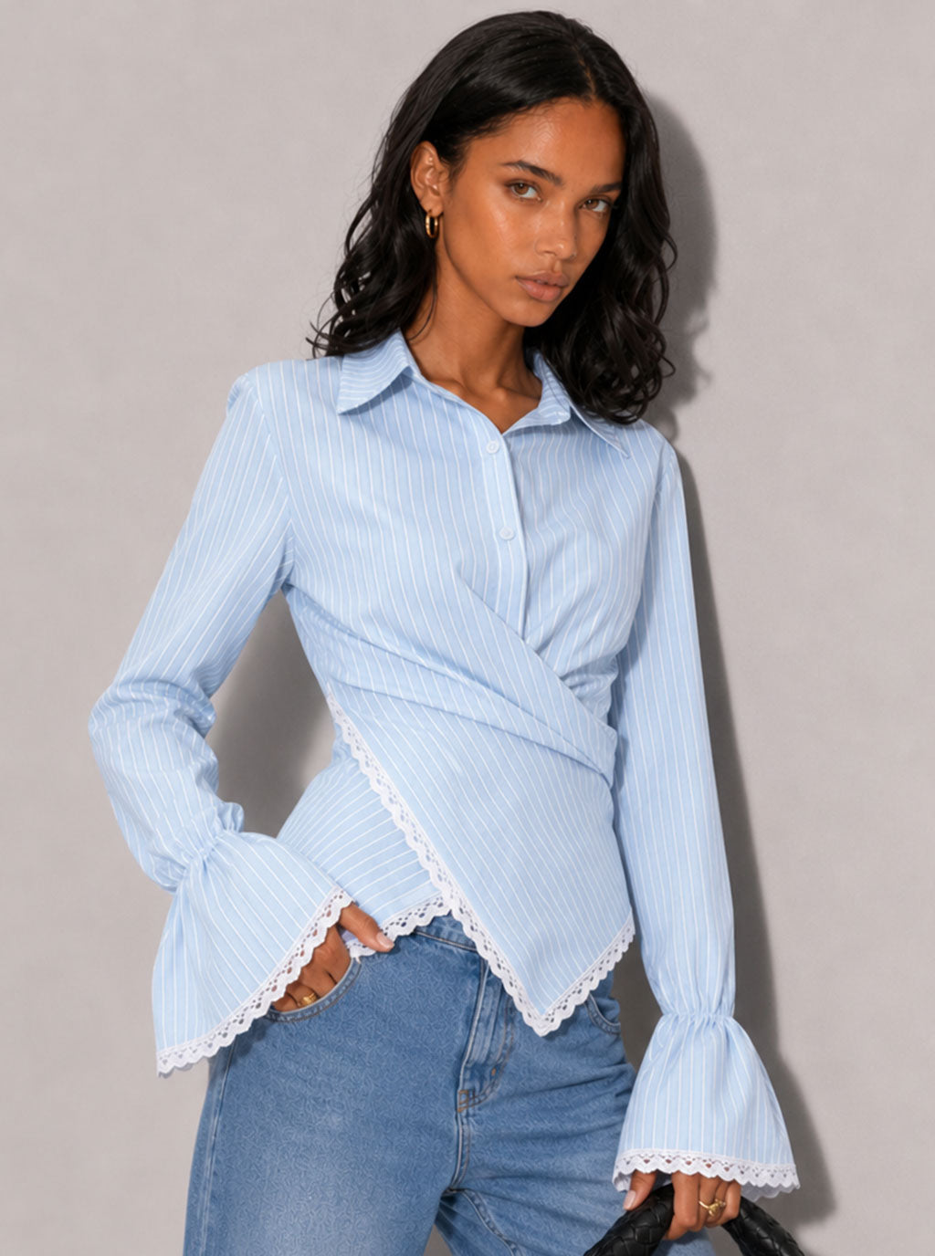 Zephrina Jessamine striped lace-trim blouse in coffee