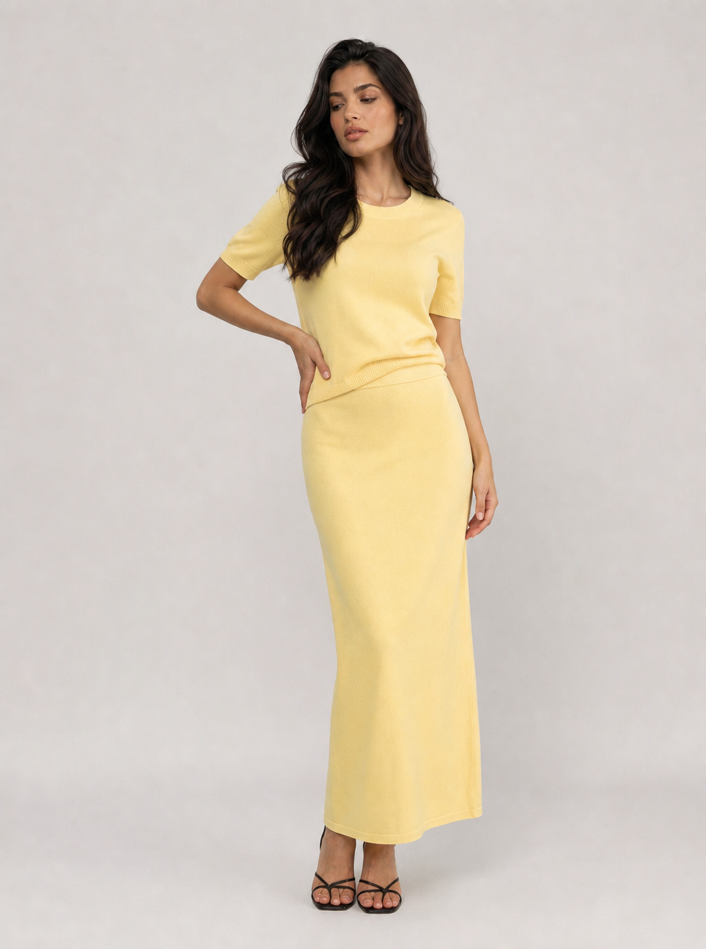 Zephrina Maelis knit maxi skirt set in yellow
