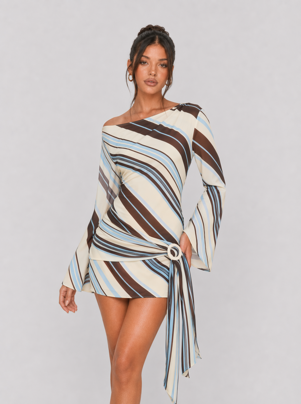 Zephrina Ilaria striped one-shoulder mini dress in blue