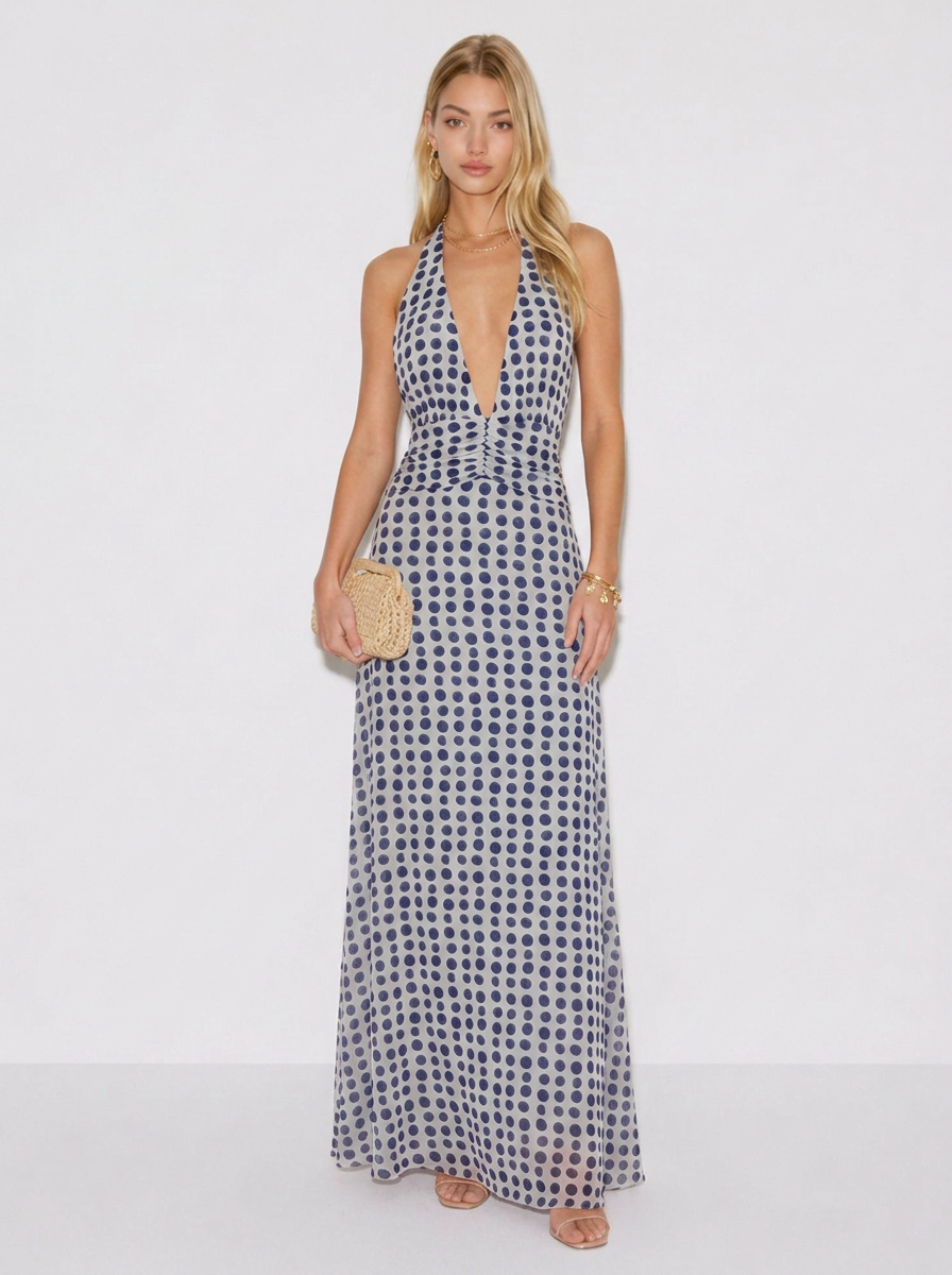 Serena geblümtes Neckholder-Maxikleid