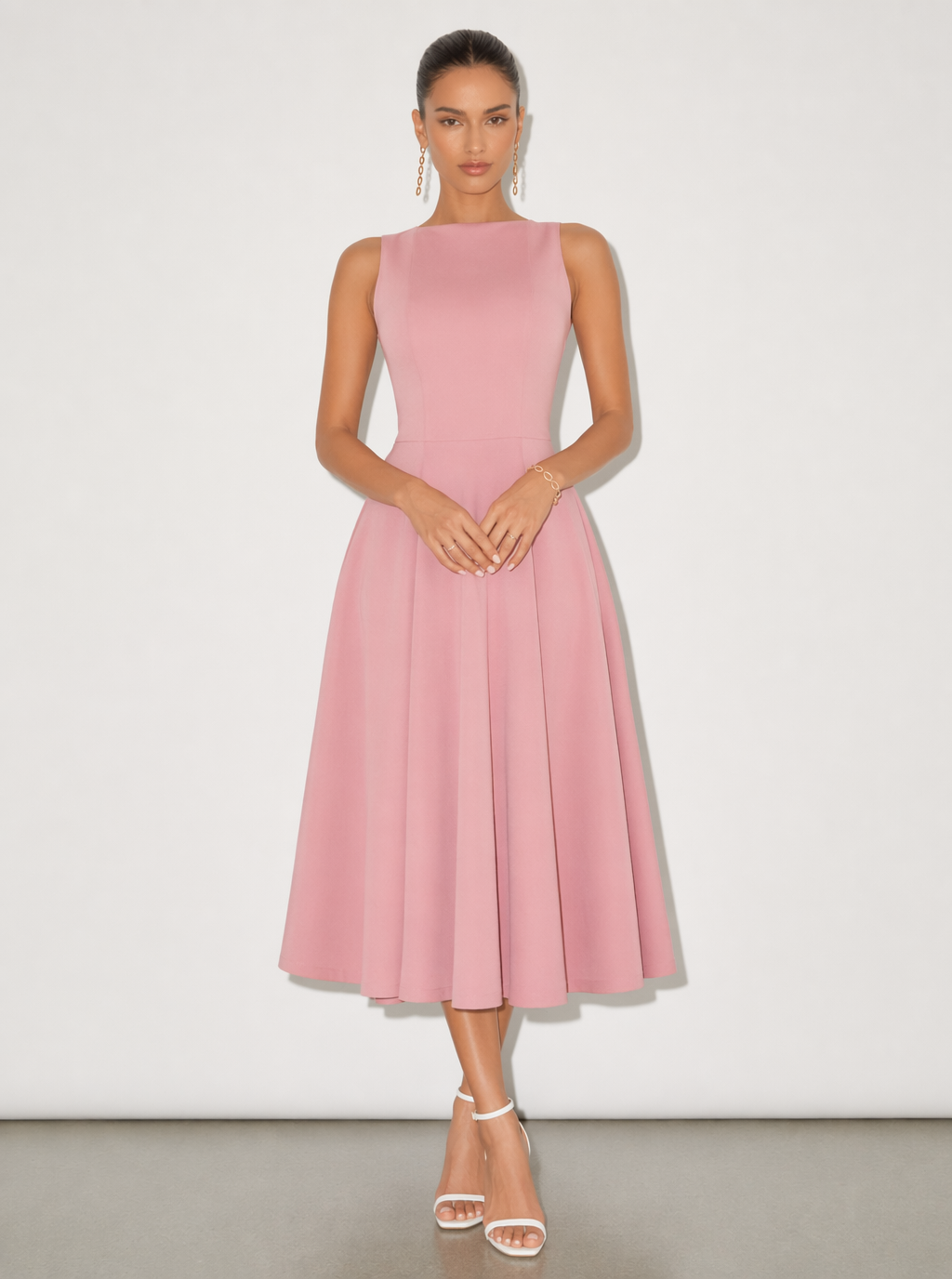 Zephrina Greta clean A-line midi dress in white