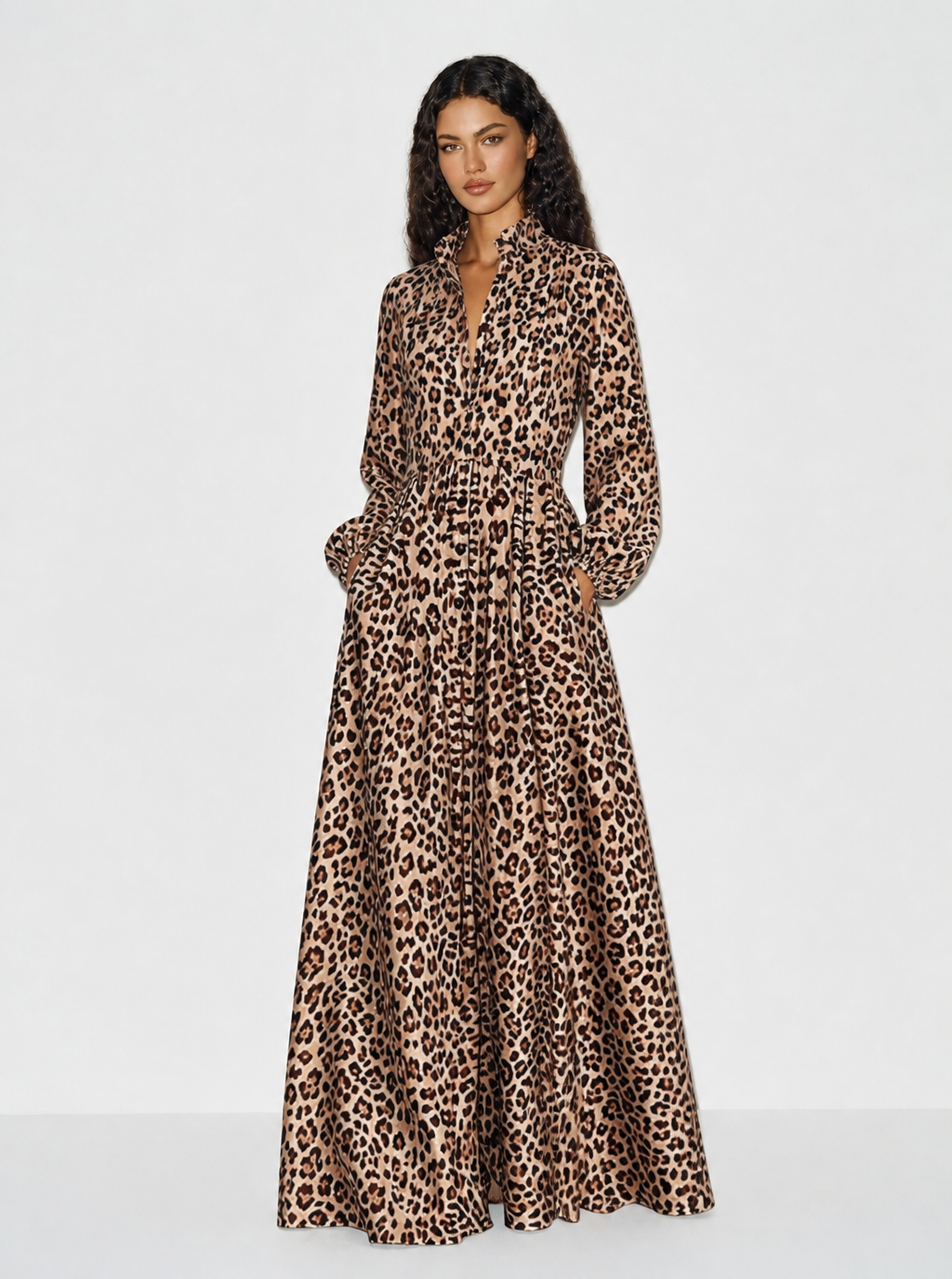 Zephrina Yvette leopard shirt maxi dress in brown