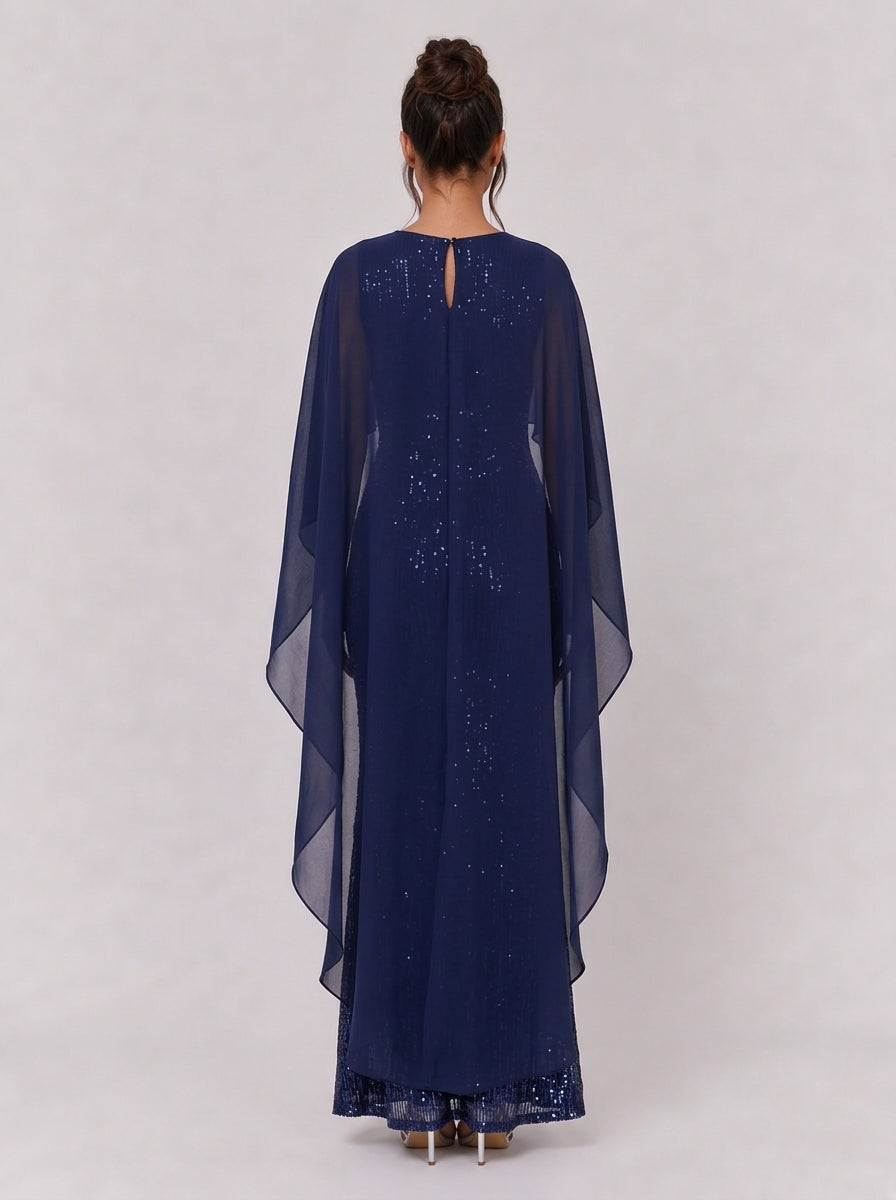 Zephrina Berenice sequined cape maxi dress in navy