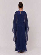 Zephrina Berenice sequined cape maxi dress in navy