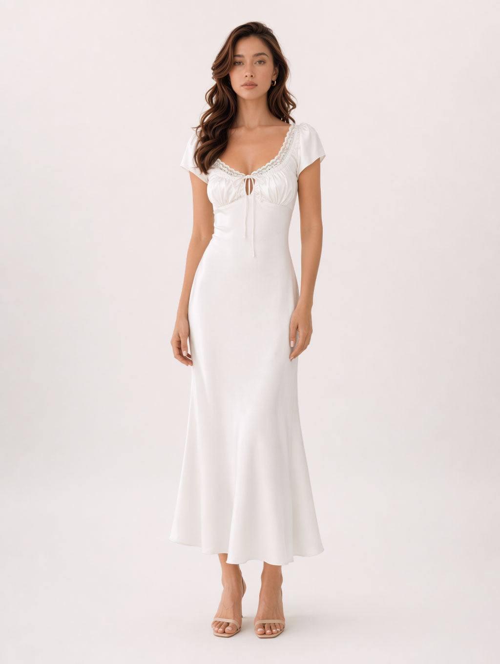 Abito Midi in Raso con Pizzo Lacey