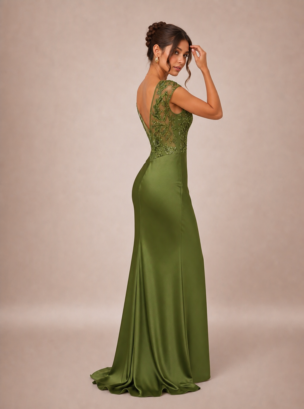 Zephrina Florimel botanical lace maxi dress in olive green