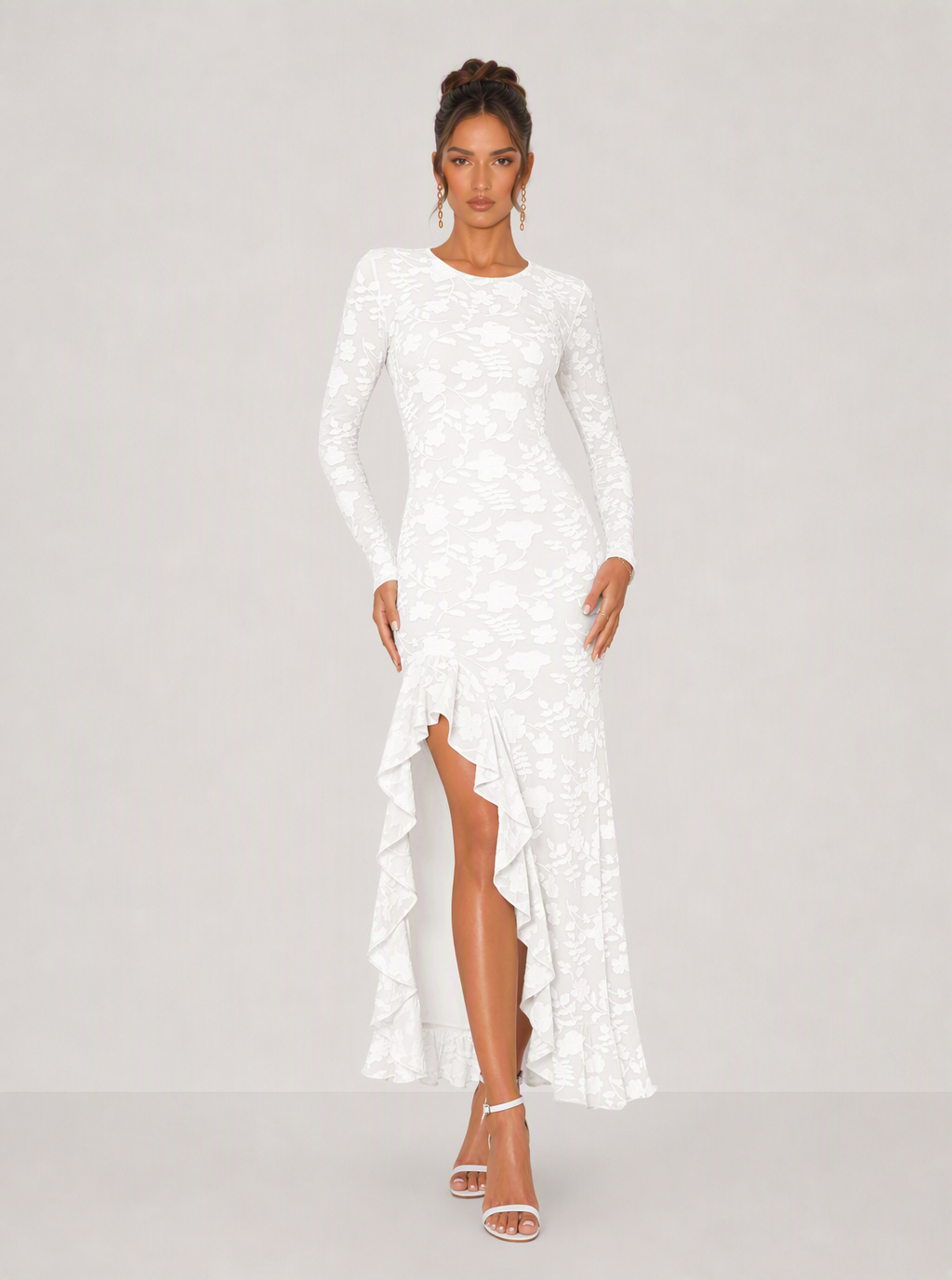 Zephrina Serilda lace jacquard midi dress in brown