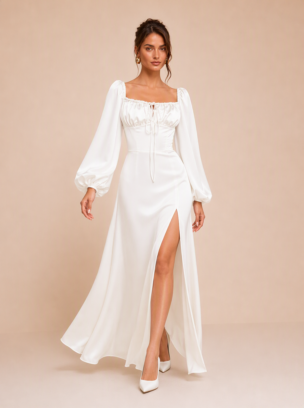 Zephrina Ginevra satin puff sleeve maxi dress