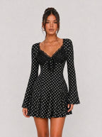 Zephrina Brielle lace-trim polka dot mini dress in black