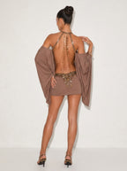 Zephrina butterfly sequin mini dress in coffee