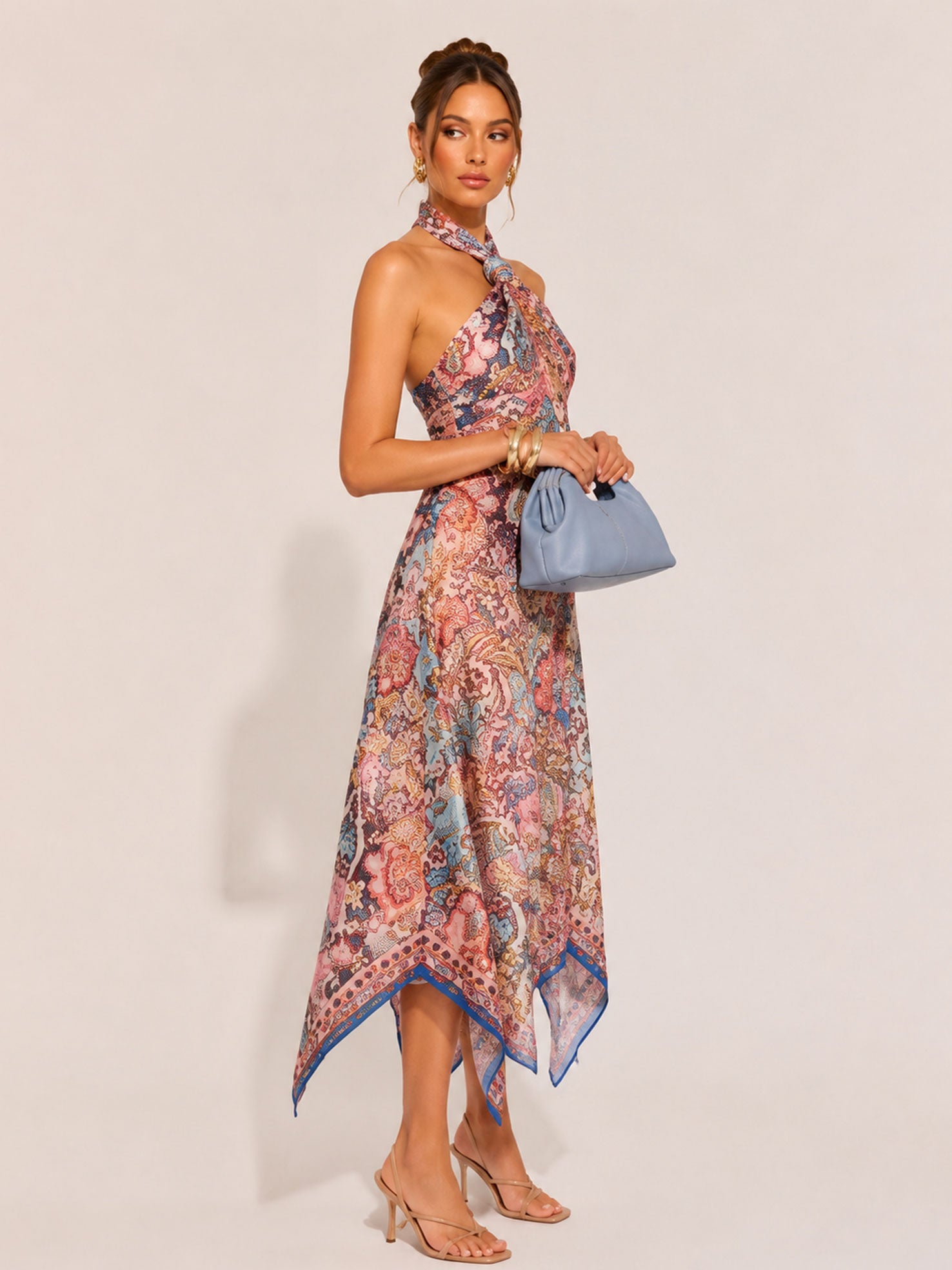 Zephrina Vintage Floral Halter Neck Midi Dress