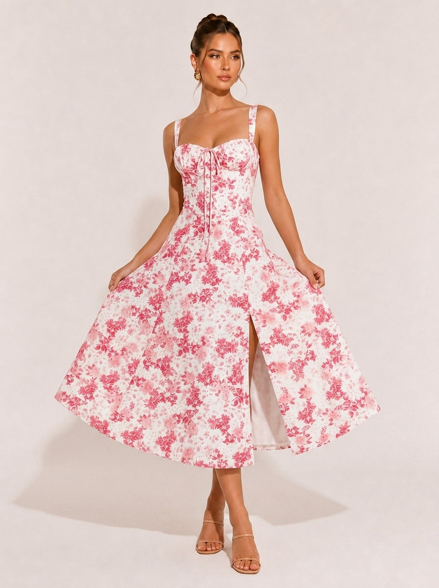 Olivia Midi-Kleid mit Raffung und eckigem Ausschnitt