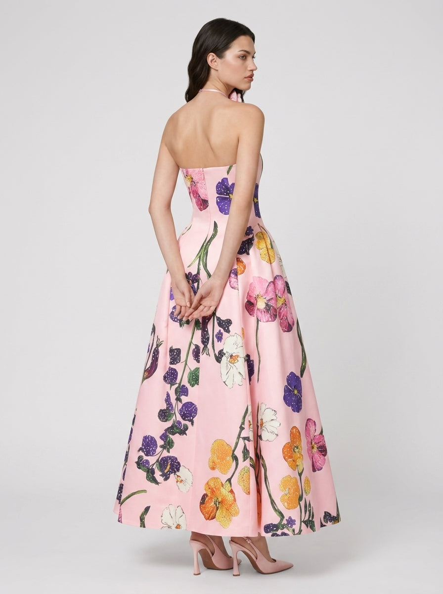 Zephrina Vionette floral satin maxi dress in pink