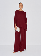 Zephrina Mira linen-look pant set in burgundy