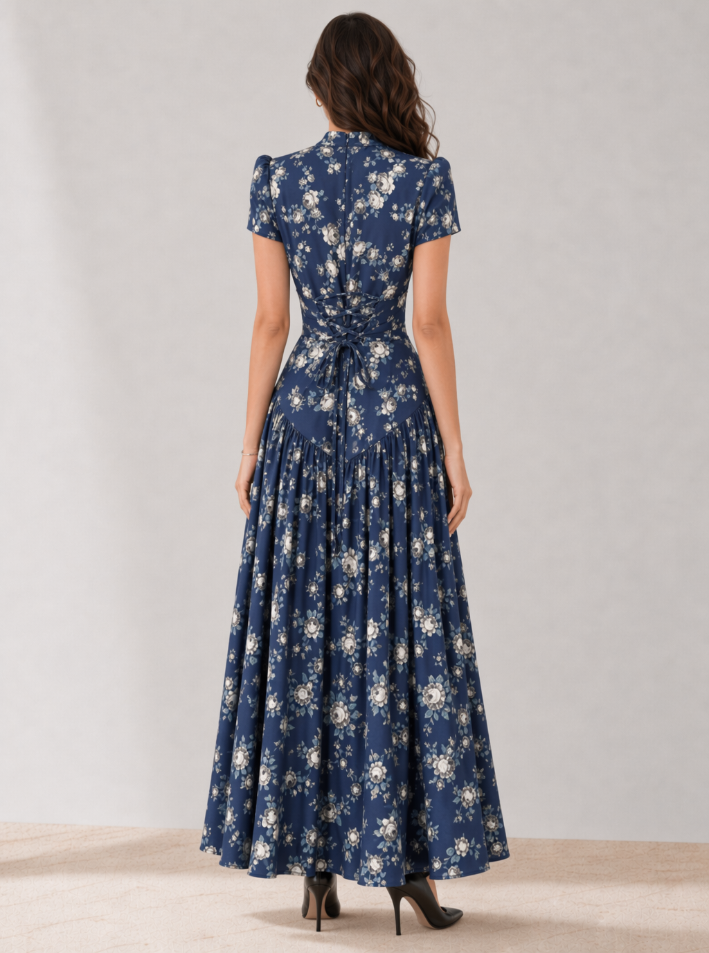 Zephrina floral drop-waist maxi dress with short sleeves
