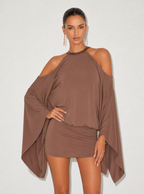 Zephrina butterfly sequin mini dress in coffee