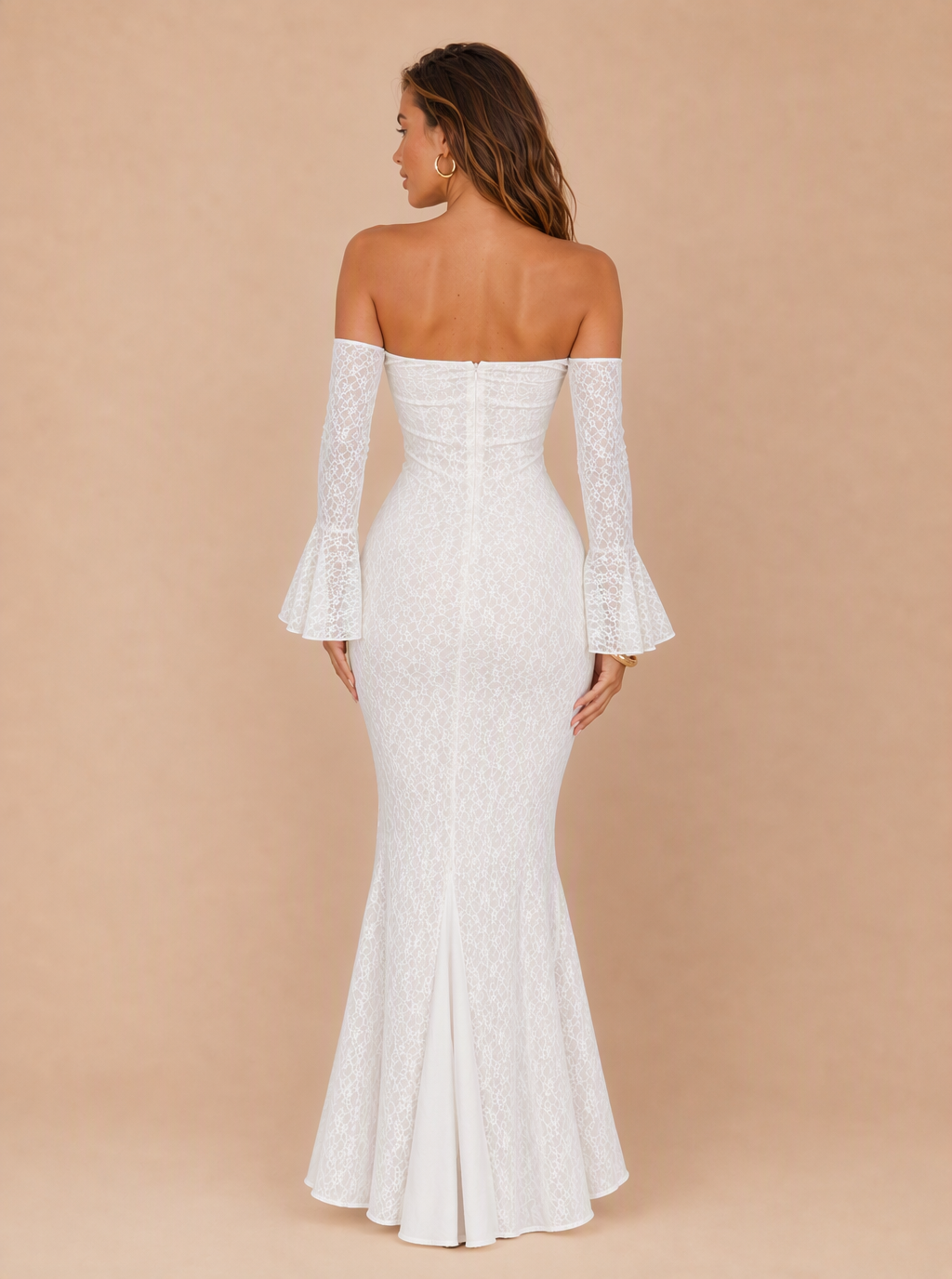 Zephrina Camille off-shoulder lace mermaid maxi dress in white