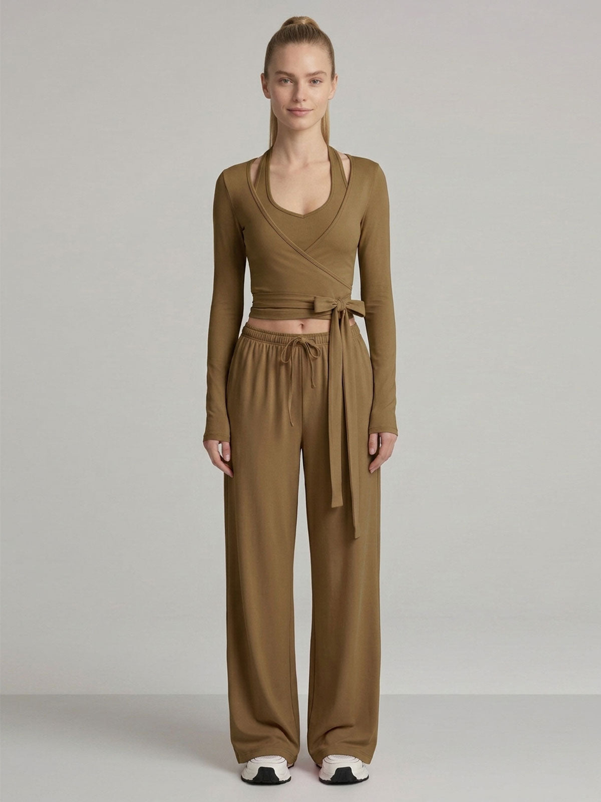 Ballet-Inspired Wrap Top & Wide-Leg Pants Set