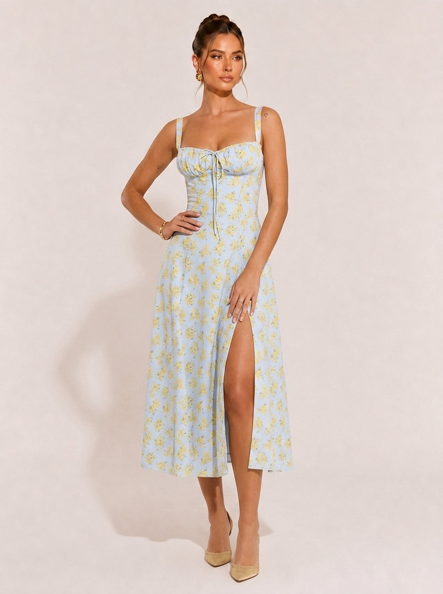 Olivia Midi-Kleid mit Raffung und eckigem Ausschnitt
