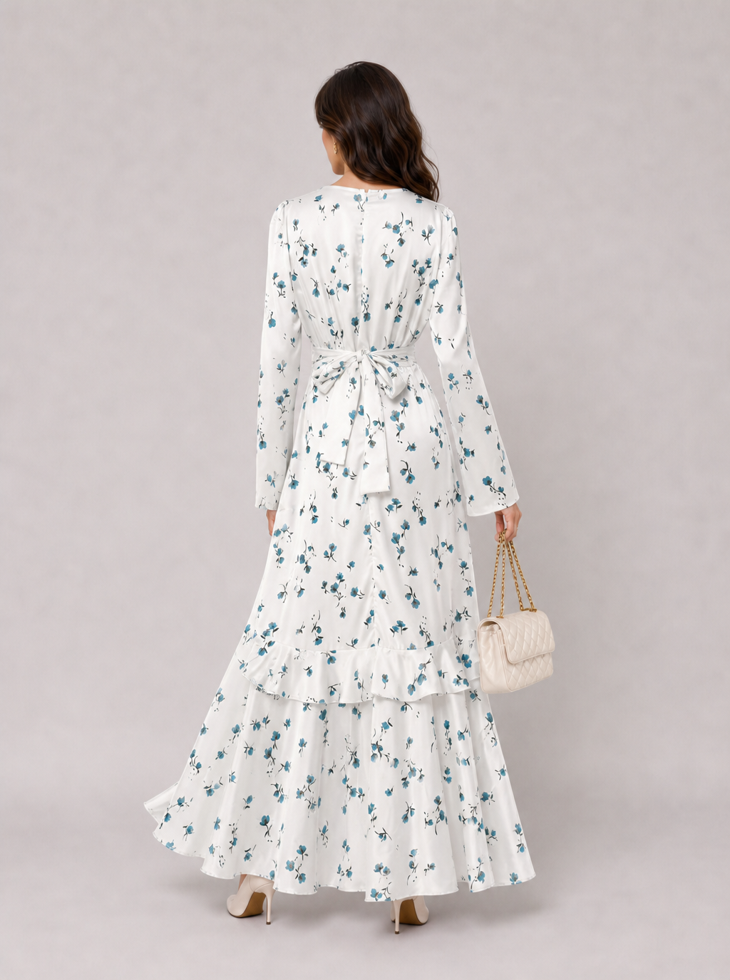 Zephrina Jorelle floral chiffon maxi dress in white