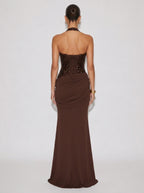 Zephrina Vesper sequin halter maxi dress in dark brown