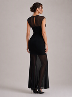 Zephrina Ophienne sheer mesh maxi dress in black