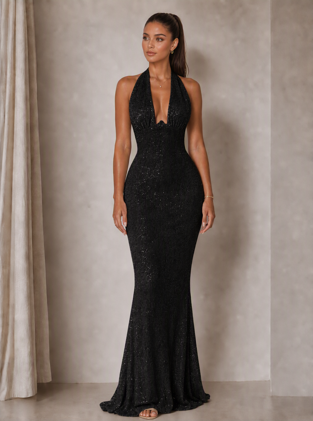 Zephrina Odelia plunging sequin maxi dress