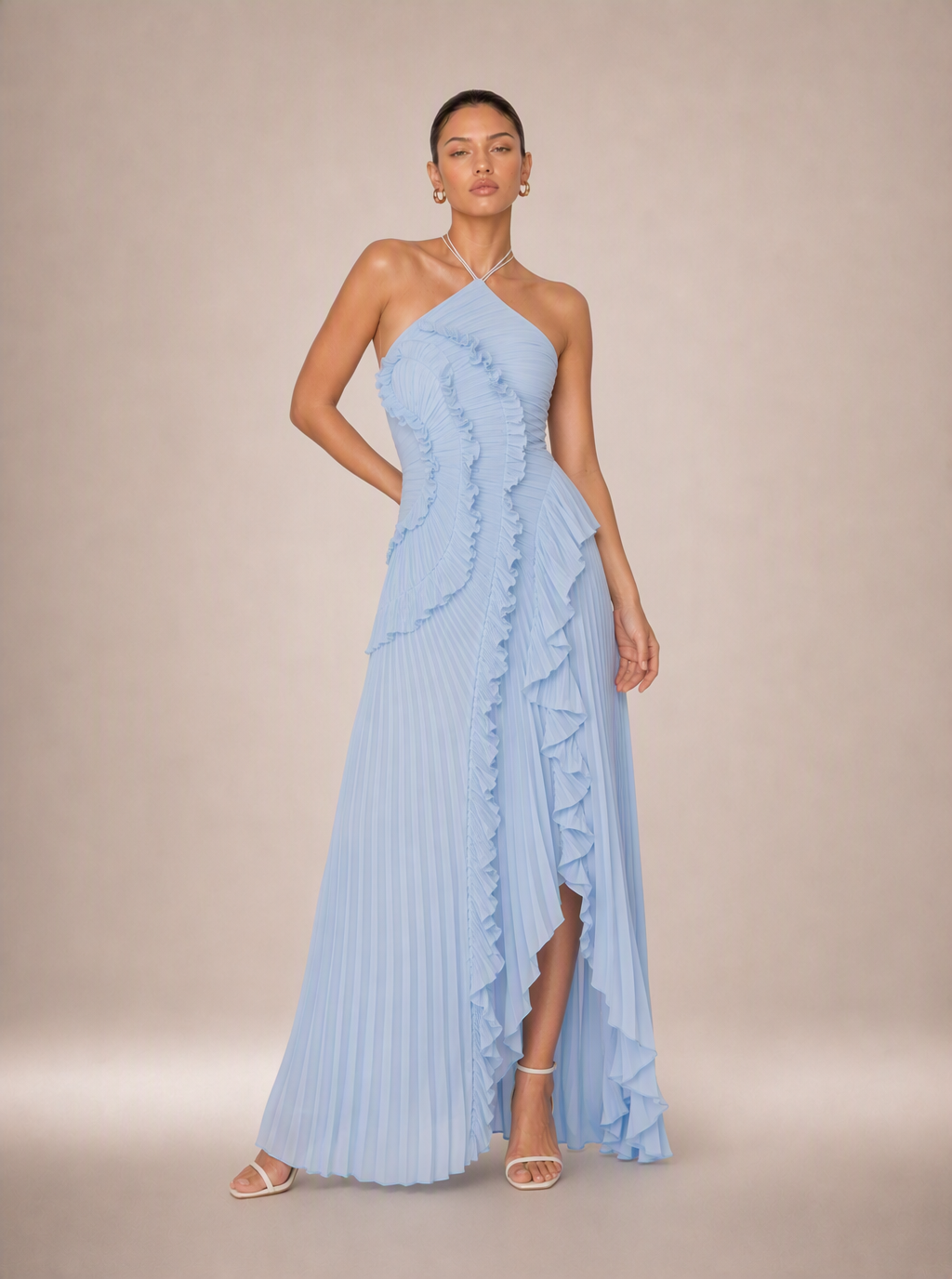 Zephrina Delphia ruffle chiffon maxi dress