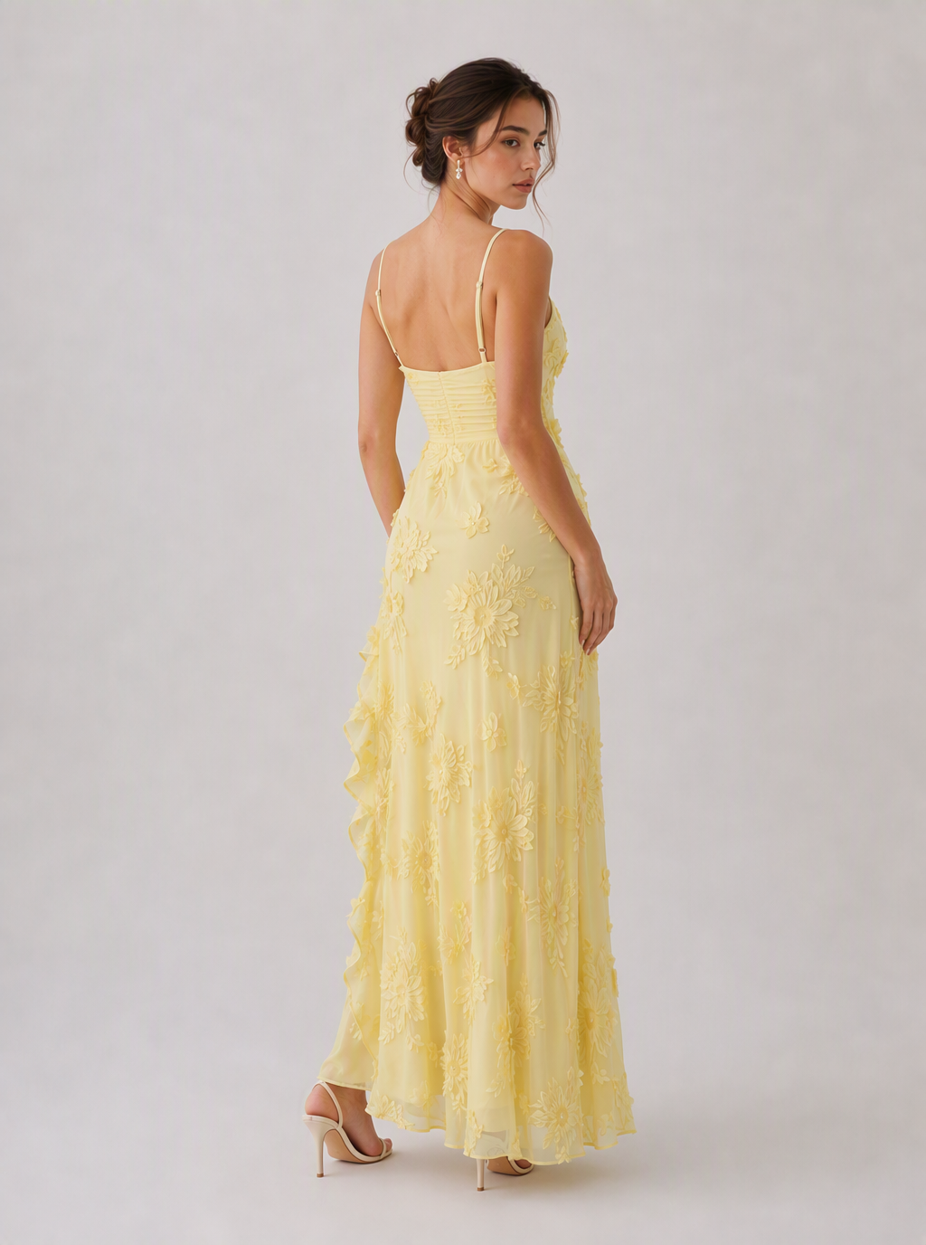 Zephrina Briony embroidered mesh maxi dress in yellow