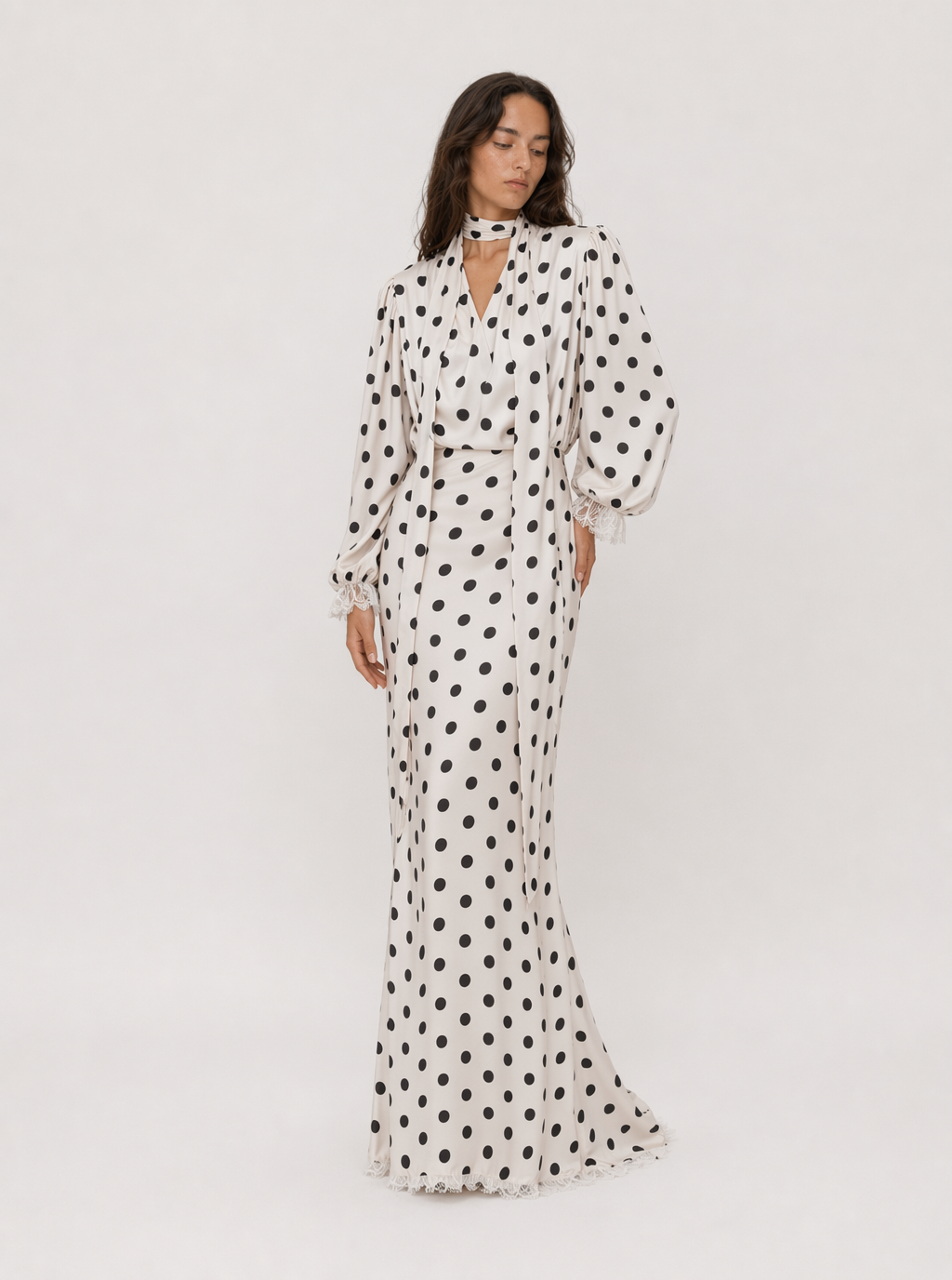 Zephrina Genevieve polka dot lace maxi dress in white