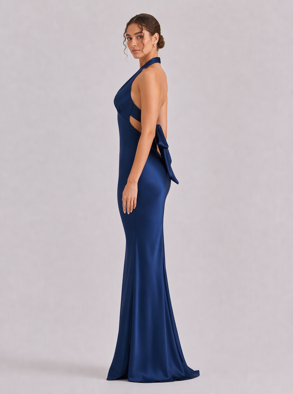 Zephrina Amandine cross-halter satin maxi dress in navy