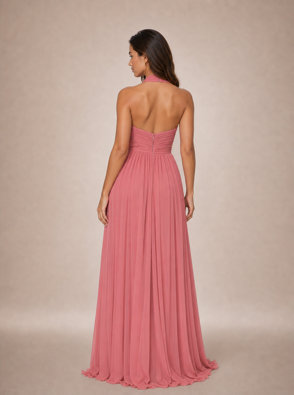 Zephrina Ysolenne halter chiffon maxi dress in pink
