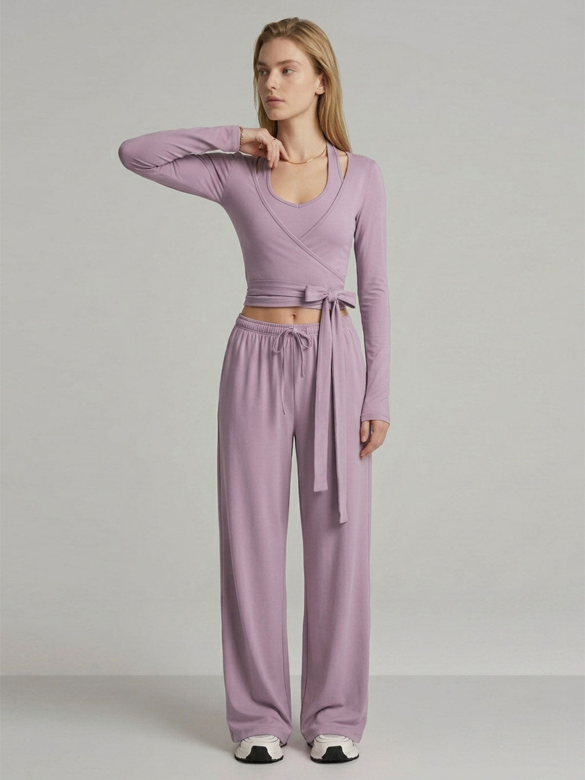 Ballet-Inspired Wrap Top & Wide-Leg Pants Set