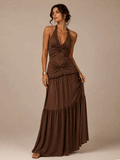 Draped Halter Open Back Maxi Dress