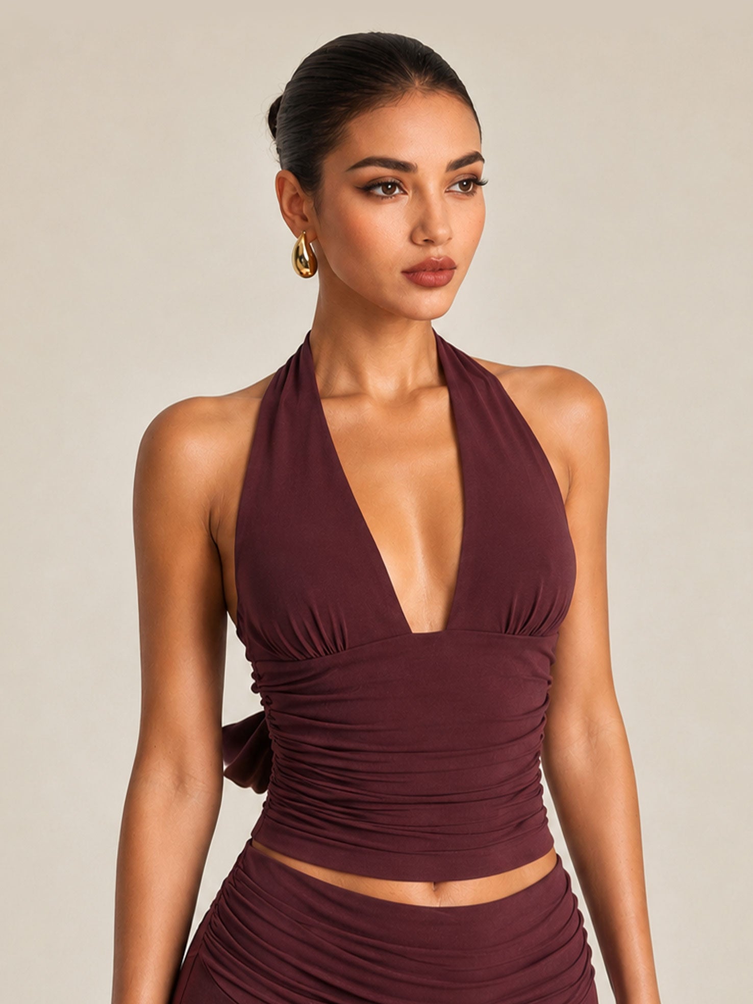 Sultry Halter  Crop Top + High-Waisted Maxi Skirt
