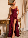 Elegant Cowl Neck High-Low Maxi Dress