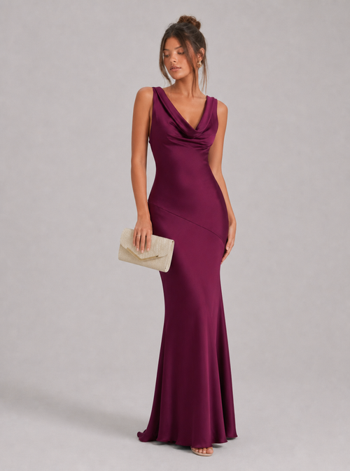 Arlette Cowl Satin-Look Maxi Dress