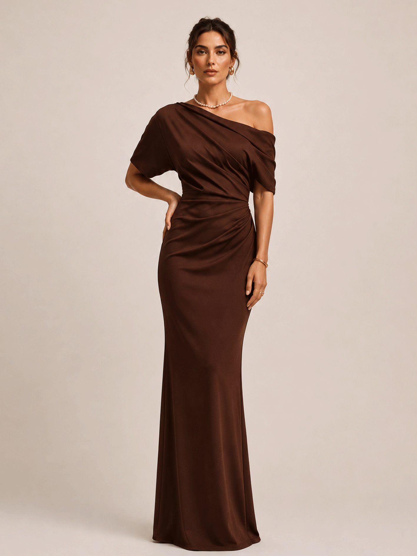 One Shoulder solid color Mermaid Maxi Dress