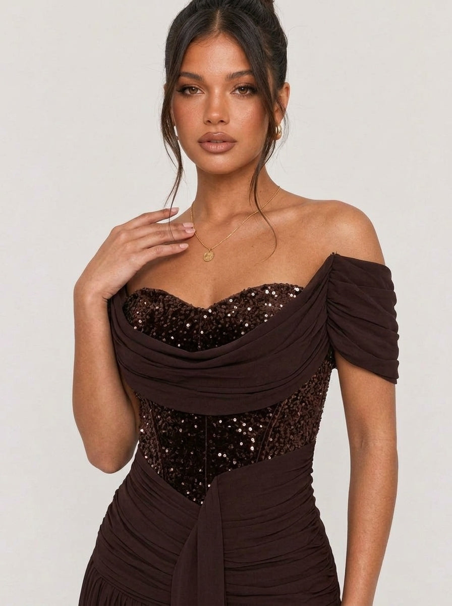 Mariette Sequin Lace Maxi Dress
