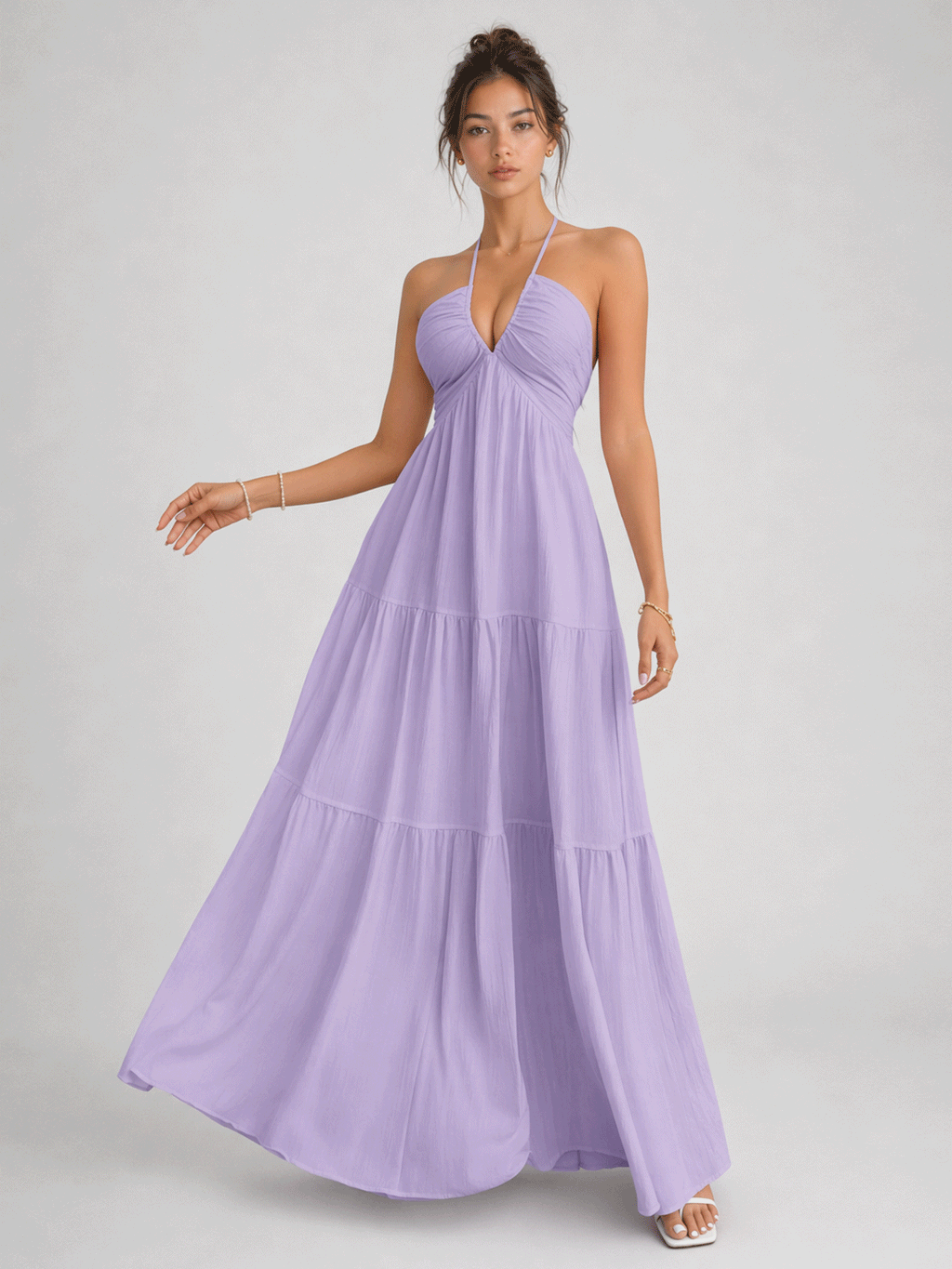 Halter Deep V Bow-Knot Maxi Dress