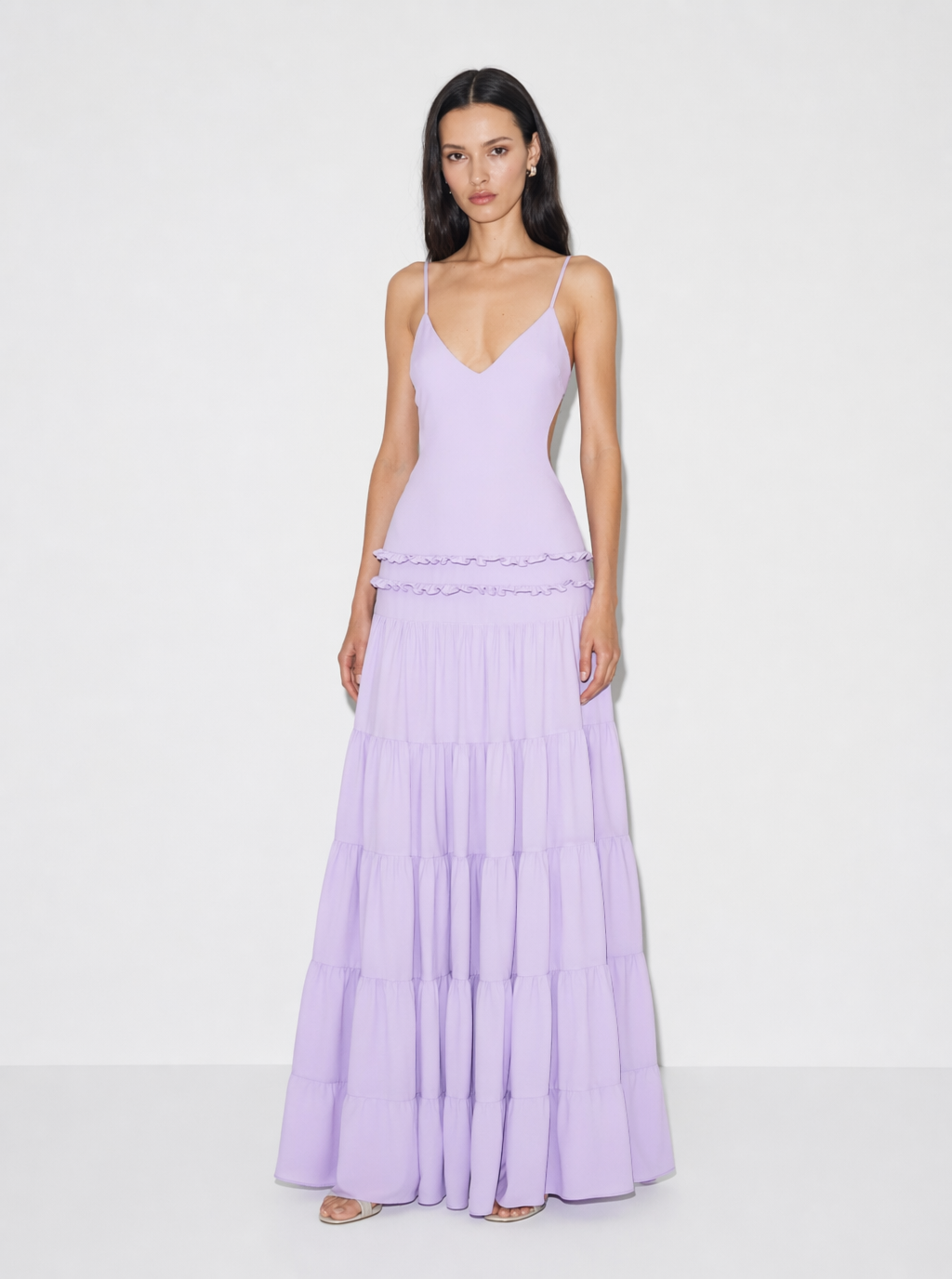 Evelina Maxikleid mit Stufenrock und offener Rückenpartie