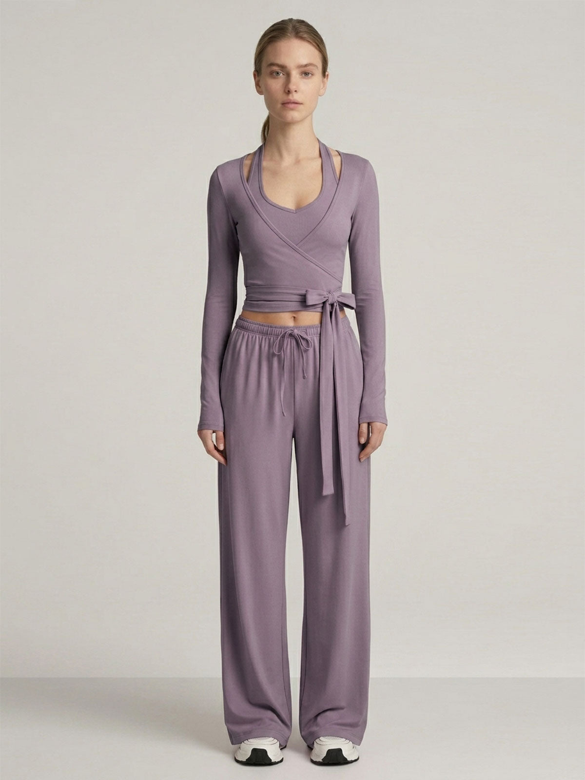 Ballet-Inspired Wrap Top & Wide-Leg Pants Set