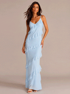 Brielle diagonales Rüschen-Maxikleid aus Chiffon