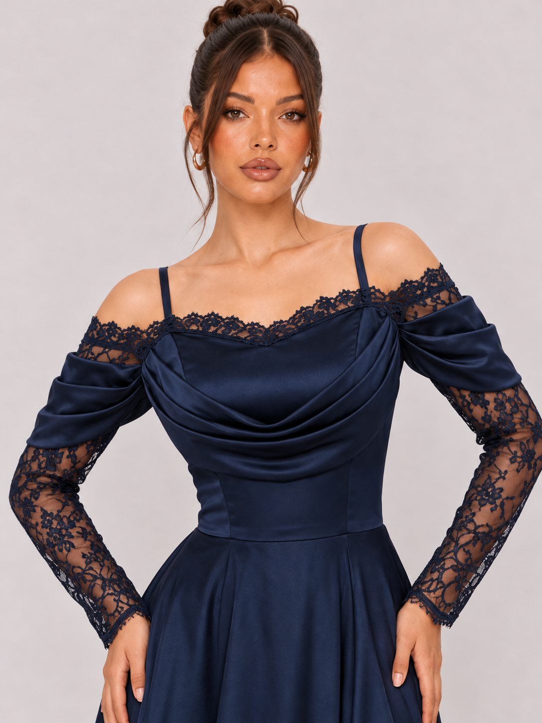 Eleanora Lace-Panel Satin Maxi Dress