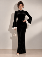 Marcellina Contrast-Cuff Velvet Maxi Dress