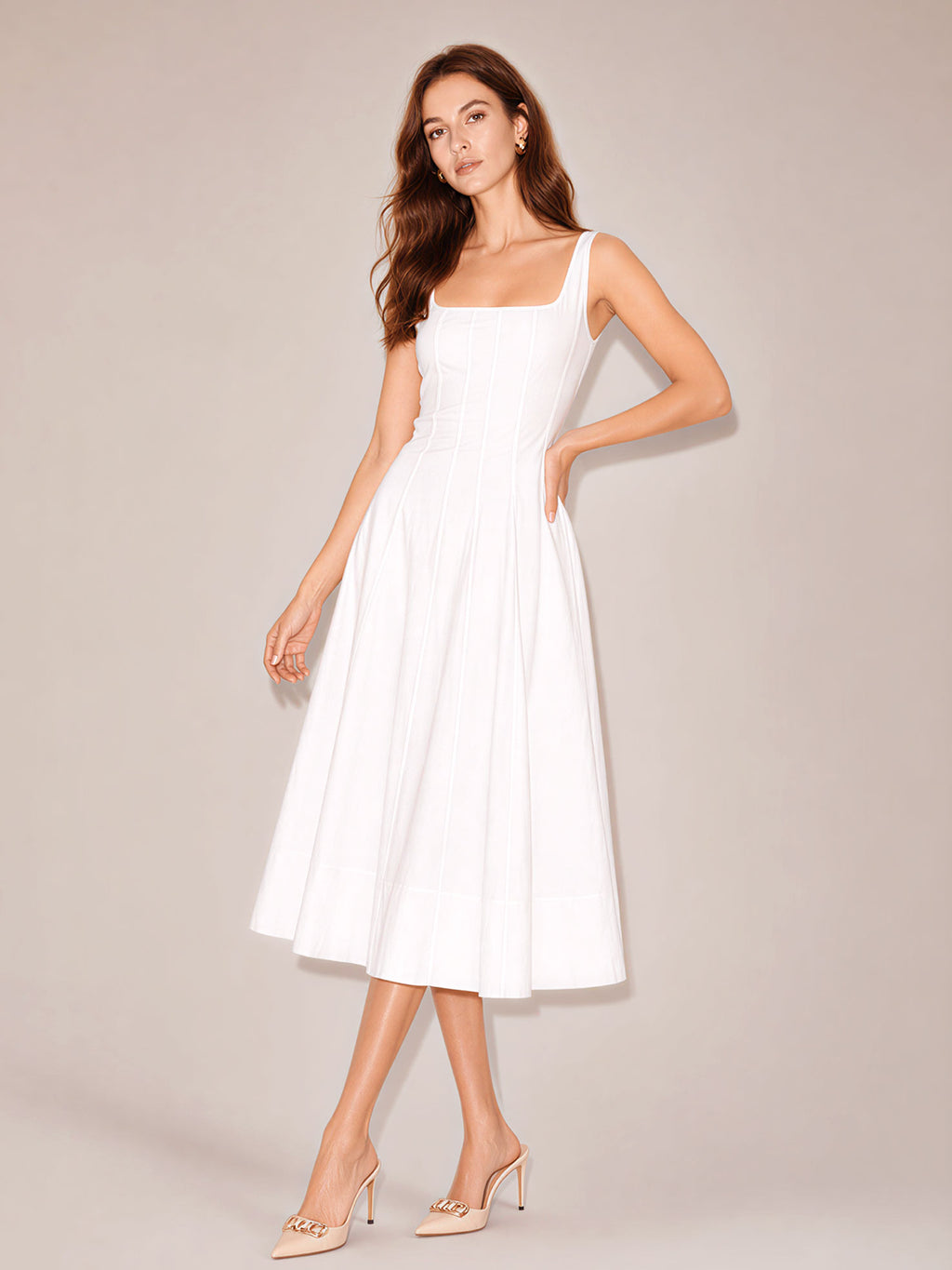 Square Neck A-Line Midi Dress