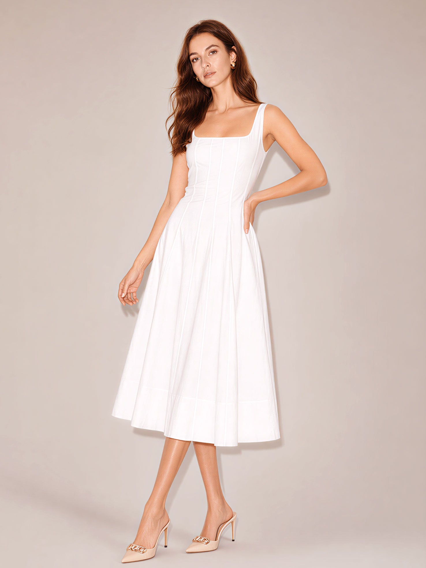 Square Neck A-Line Midi Dress