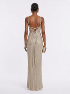 Petronella Pleated Gold Maxi Dress