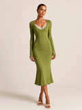 Lace Trim V Neck Long Sleeve Dress