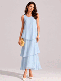 Elegant and flowing multi-layered sleeveless dress